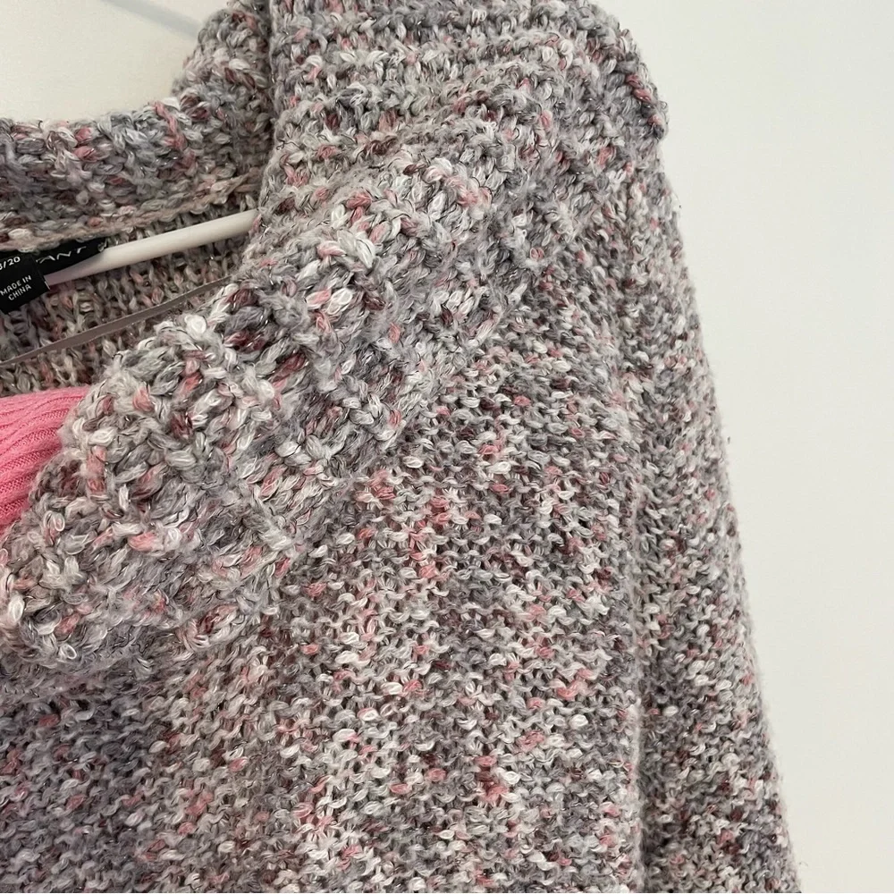 LANE BRYANT Plus Size Cowl Neck Sparkle Eyelash Sweater Gray Pink Chunky Knit 2X